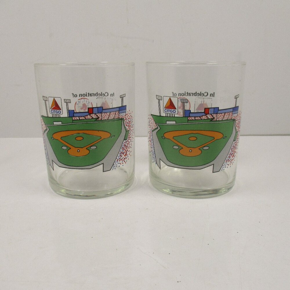 2 Boston Red Sox Fenway Park Drink 16 oz Glasses Citgo Celebrating 50 Years VTG